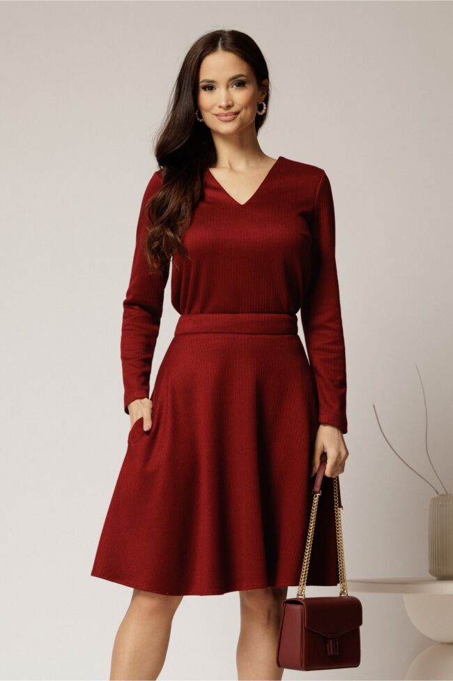 Bluza DY Fashion din tricot bordo cu decolteu in V