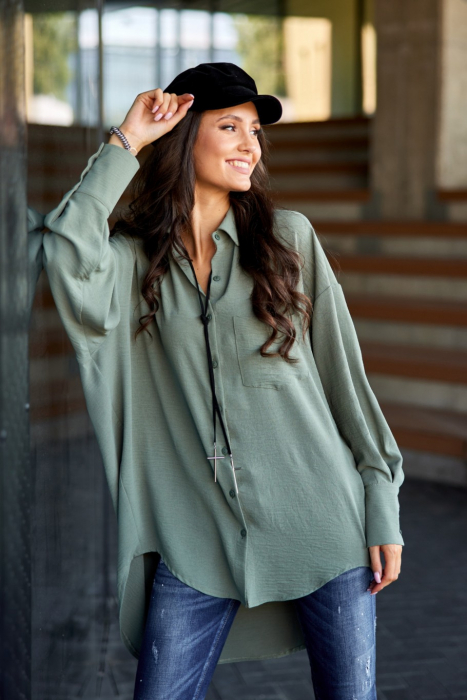 Camasa verde mint asimetrica cu maneci lungi