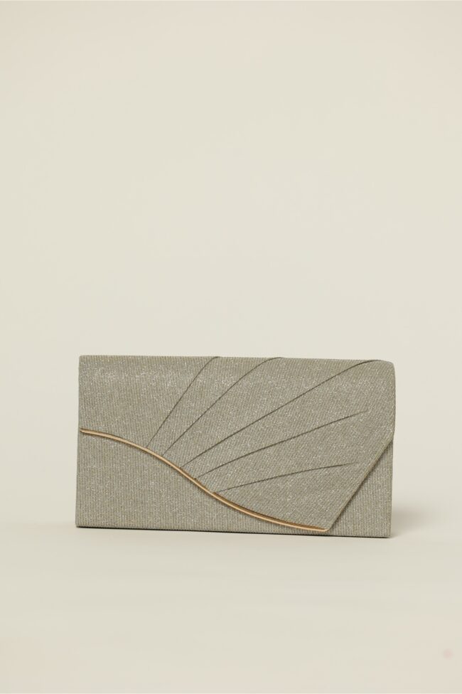 Clutch elegant auriu cu pliuri si glitter