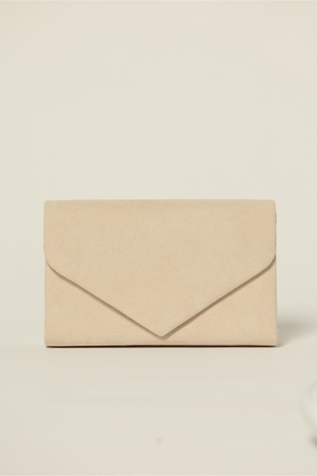 Clutch elegant bej cu textura fina