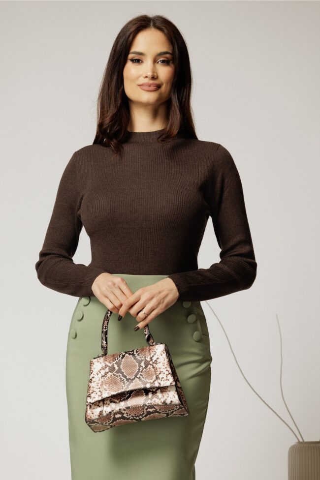 Maleta maro inchis din tricot casual eleganta