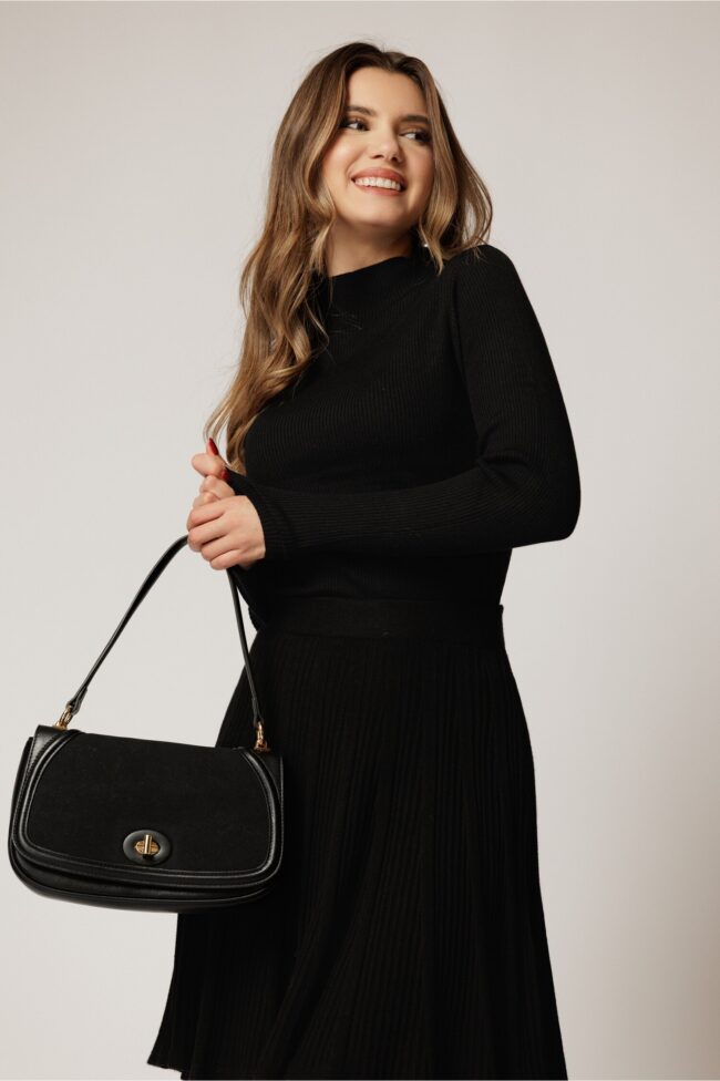 Maleta neagra din tricot casual eleganta