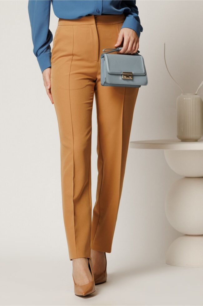 Pantalon DY Fashion maro deschis conici din stofa