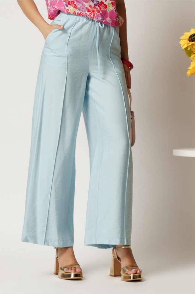 Pantaloni bleu din rayon cu croi lejer si elastic in talie