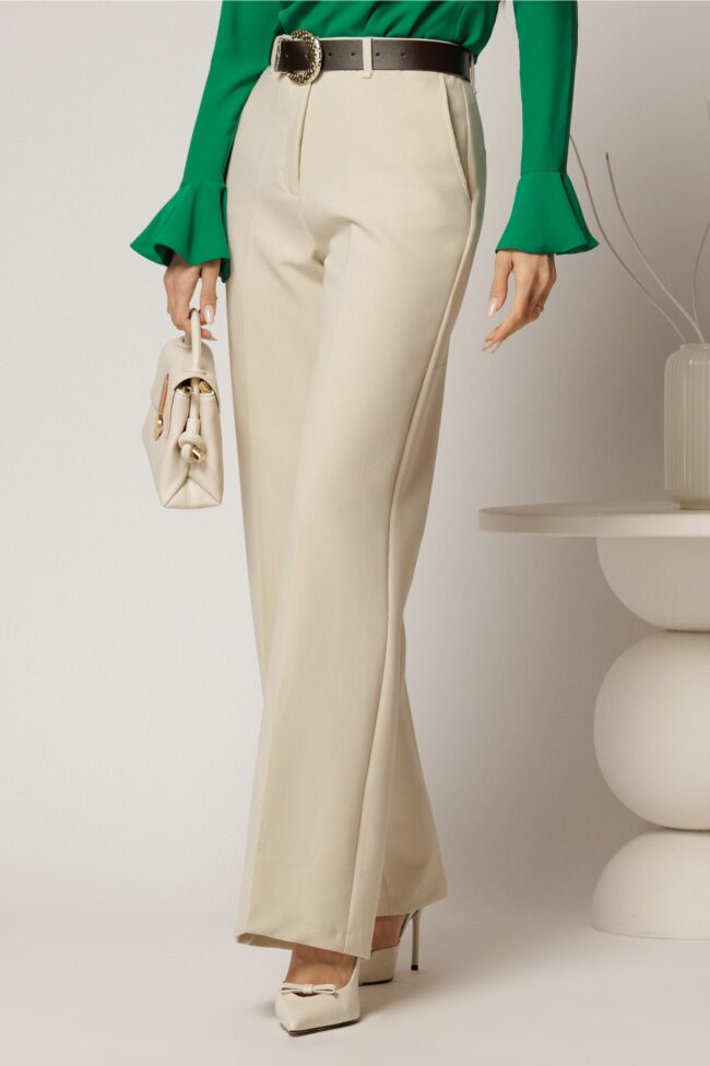 Pantaloni dama bej office cu buzunare