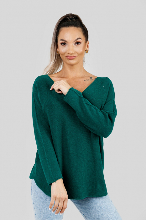 Pulover casual verde cu maneci liliac