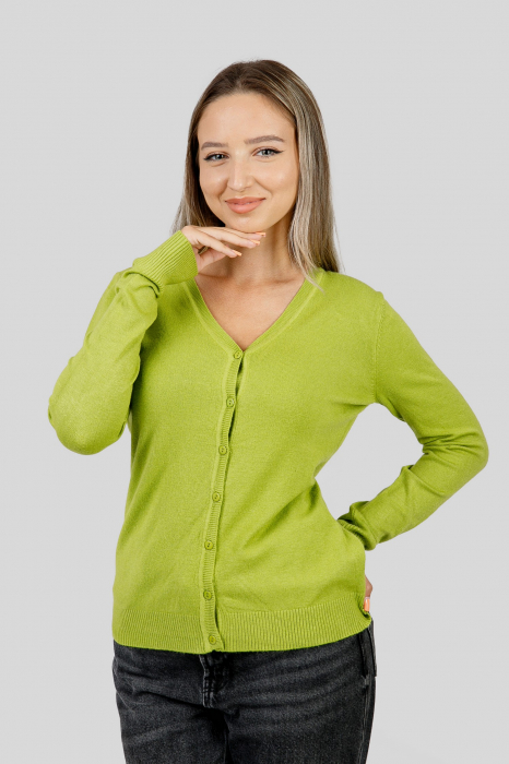 Pulover clasic verde lime cu nasturi