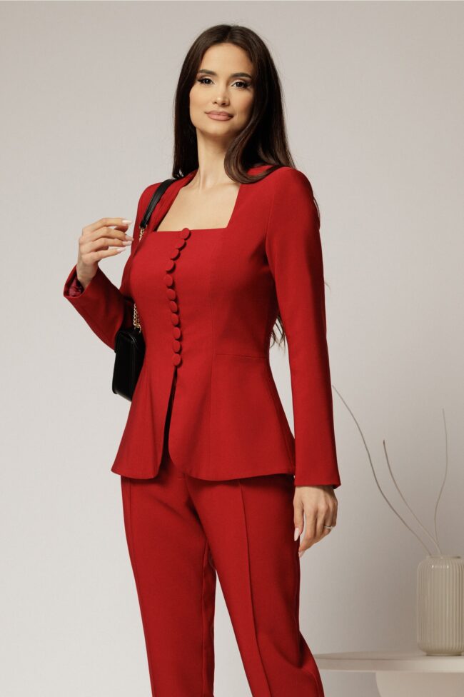 Sacou DY Fashion bordo cambrat cu peplum si inchidere cu nasturi