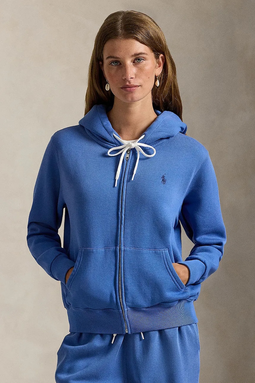 Polo Ralph Lauren hanorac cu fermoar și glugă pentru femei cu bumbac