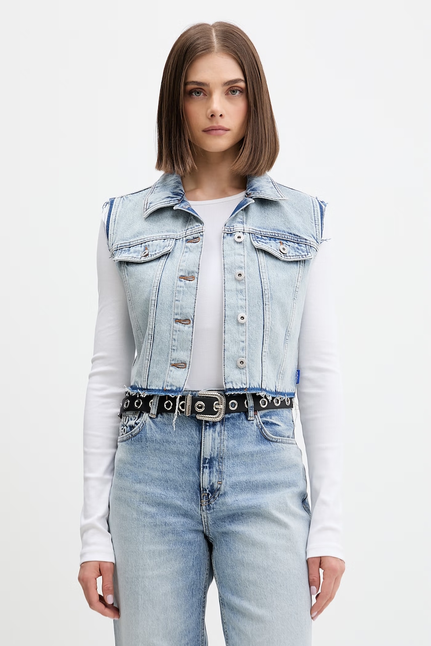 HUGO Blue vestă cu un singur rând de nasturi pentru femei, din denim Garis_B