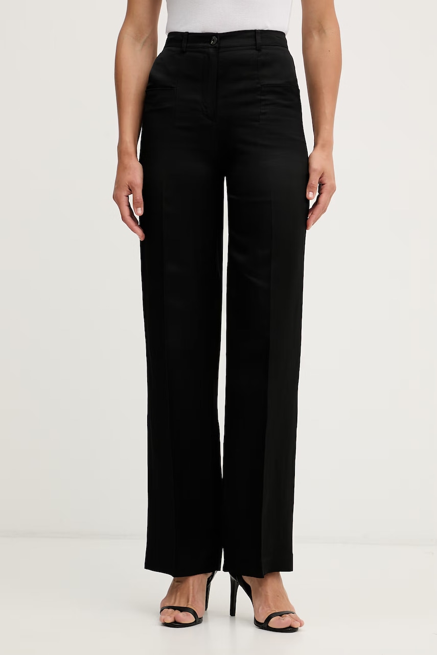 Sisley pantaloni straight pentru femei, cu amestec de in