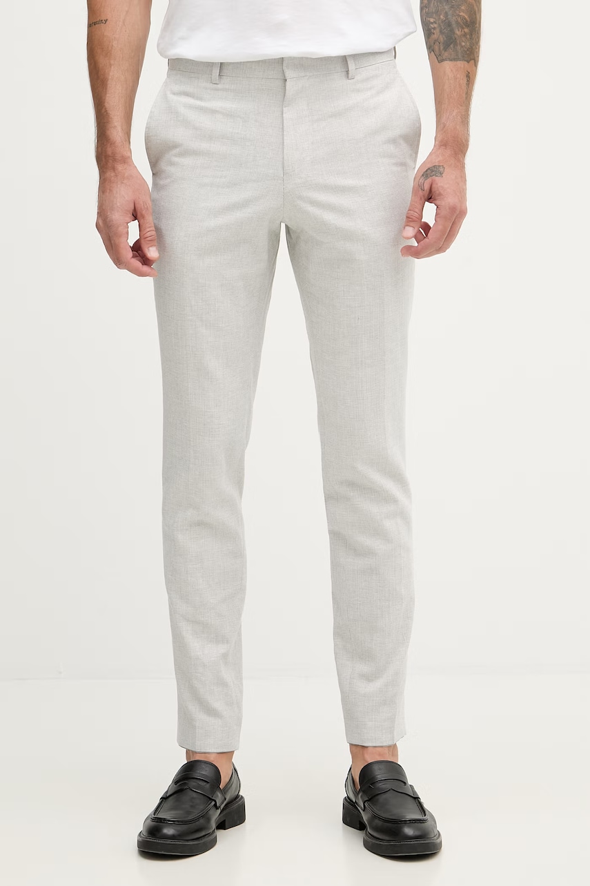 BOSS pantaloni slim fit pentru bărbați, cu amestec de in Genius