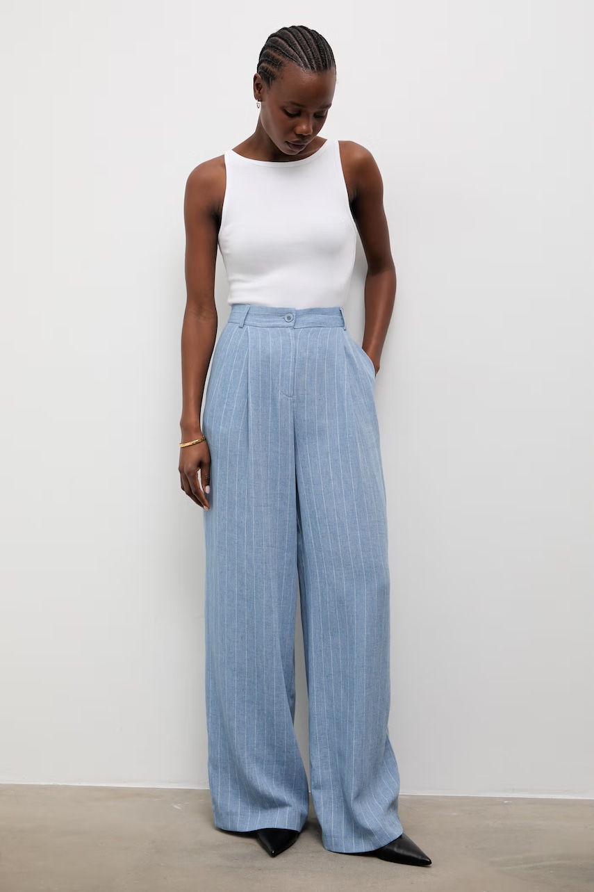 Answear.LAB pantaloni palazzo de femei cu amestec de in