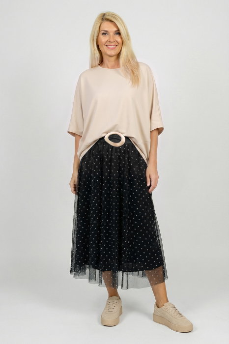 Bluza bej din jerseu fin din tencel, cu maneca fluture
