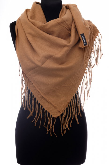 Esarfa camel patrata din material gros tip cashmere