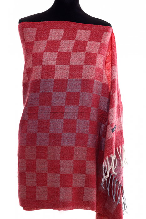 Esarfa casmir unisex cu imprimeu geometric pe fond bordo