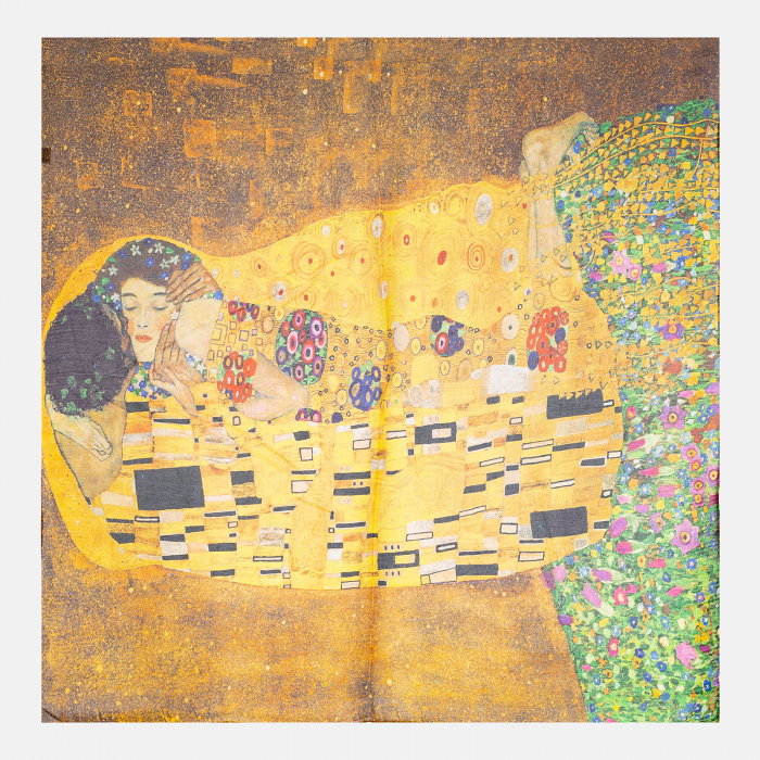 Esarfa patrata cu model inspirat  dupa   Sarutul    lui Klimt