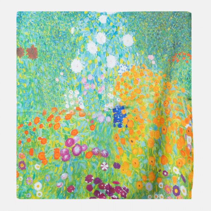 Esarfa patrata cu o singura fata imprimata cu model inspirat  dupa    Camp cu maci   de Claude Monet