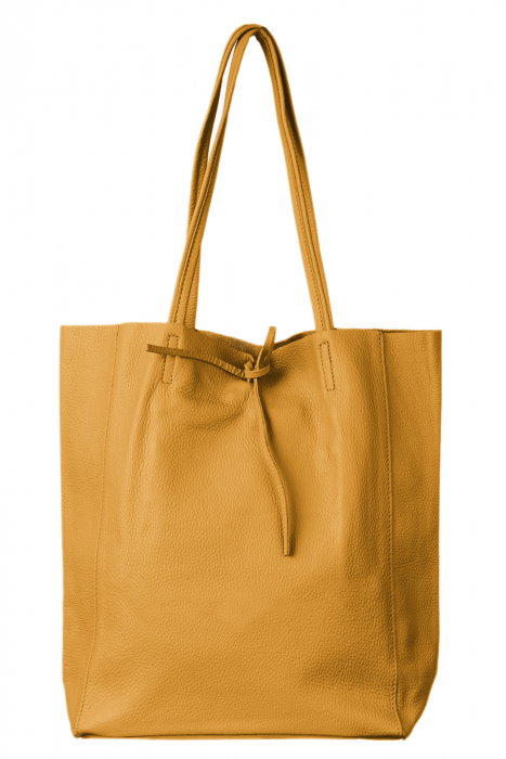 Geanta shopper mustar din piele naturala