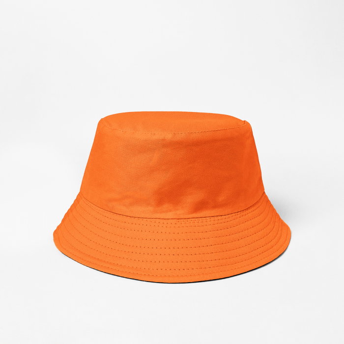 Palarie tip bucket unisex cu doua fete, portocaliu si alb, din bumbac
