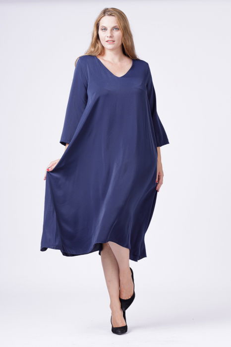 Rochie A-line bleumarin cu maneca lunga