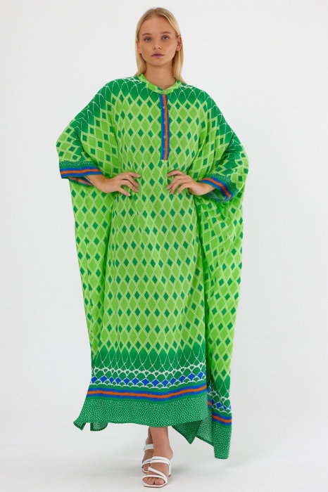 Rochie verde oversize, cu imprimeu geometric, cu romburi